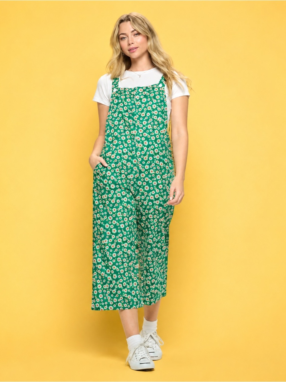 Green Floral Cotton Overalls
